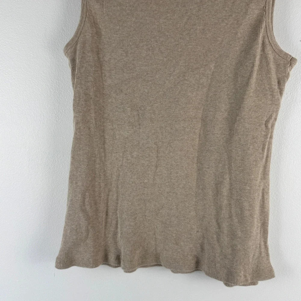 Laura Scott Womens Ribbed Knit Tank Top Size L Beige‎ Scalloped Basic Layering